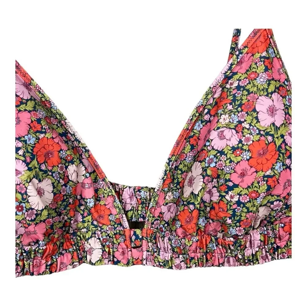 J. Crew Tie-Shoulder Ruched Bikini Top in Liberty Meadow Song Fabric Size 3X NWT
